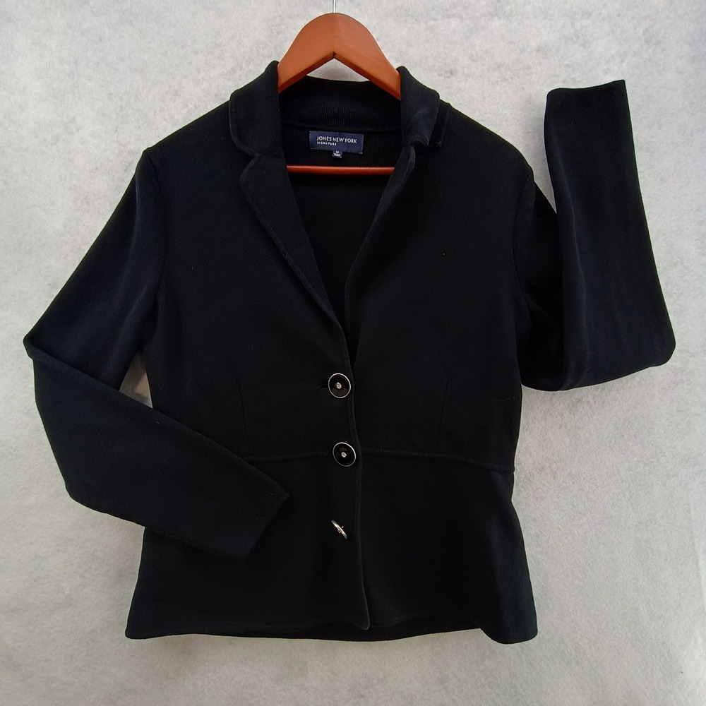 Jones New York Signature Jacket Womens M Black Knit Blazer Sweater Cinched
